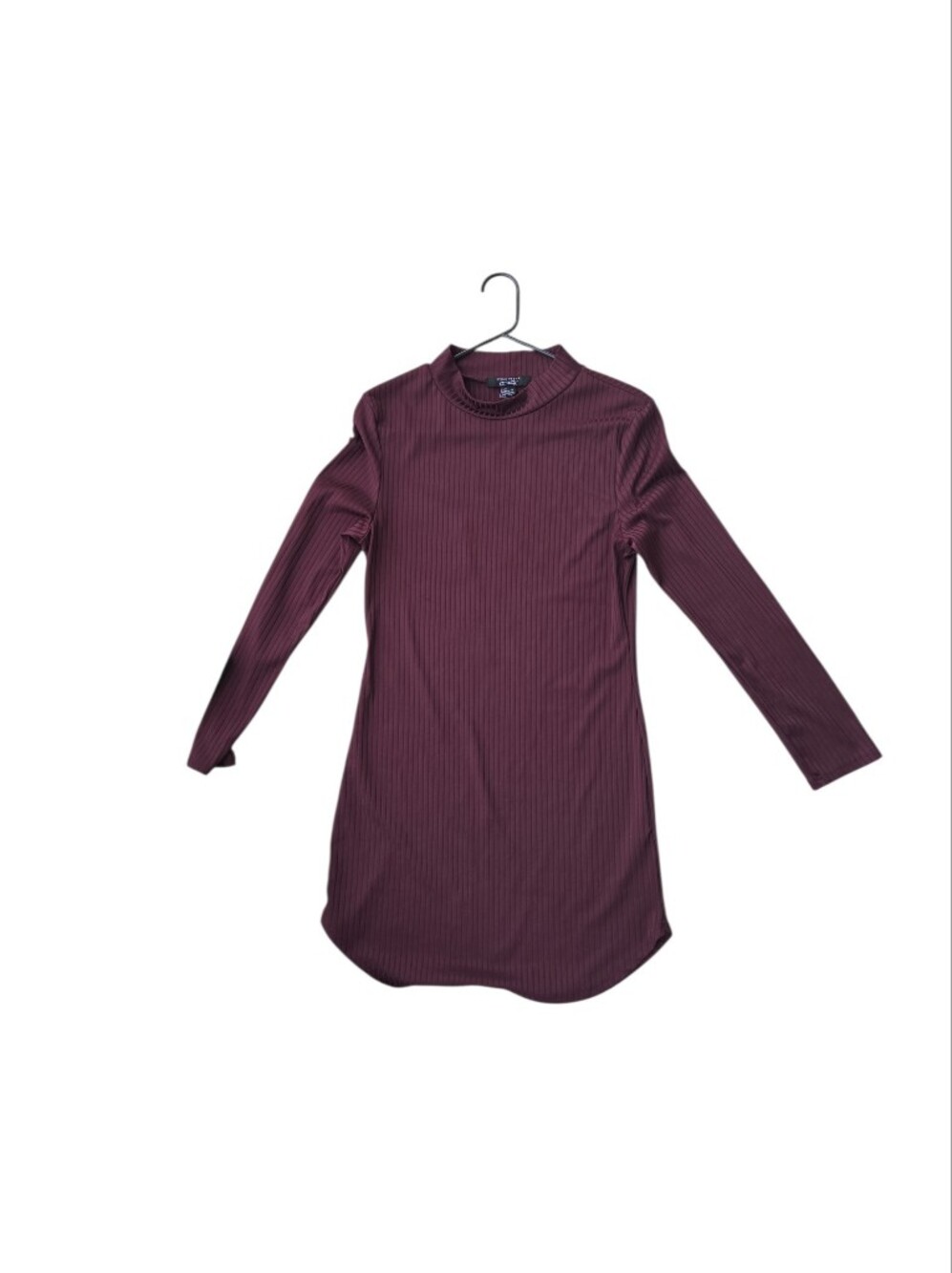 Streetwear Society Ribbed Mock Neck Long Sleeve Bodycon Mini Dress Plum XL
